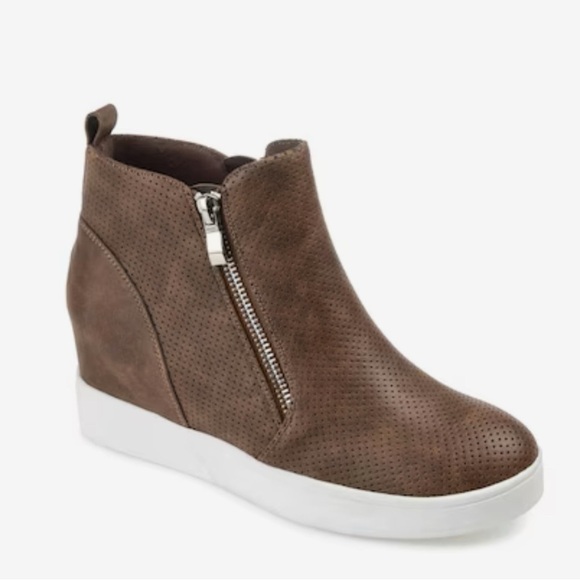 Journee Collection Shoes - New Journee Collection Pennelope High-Top Wedge Sneaker Brown 7.5